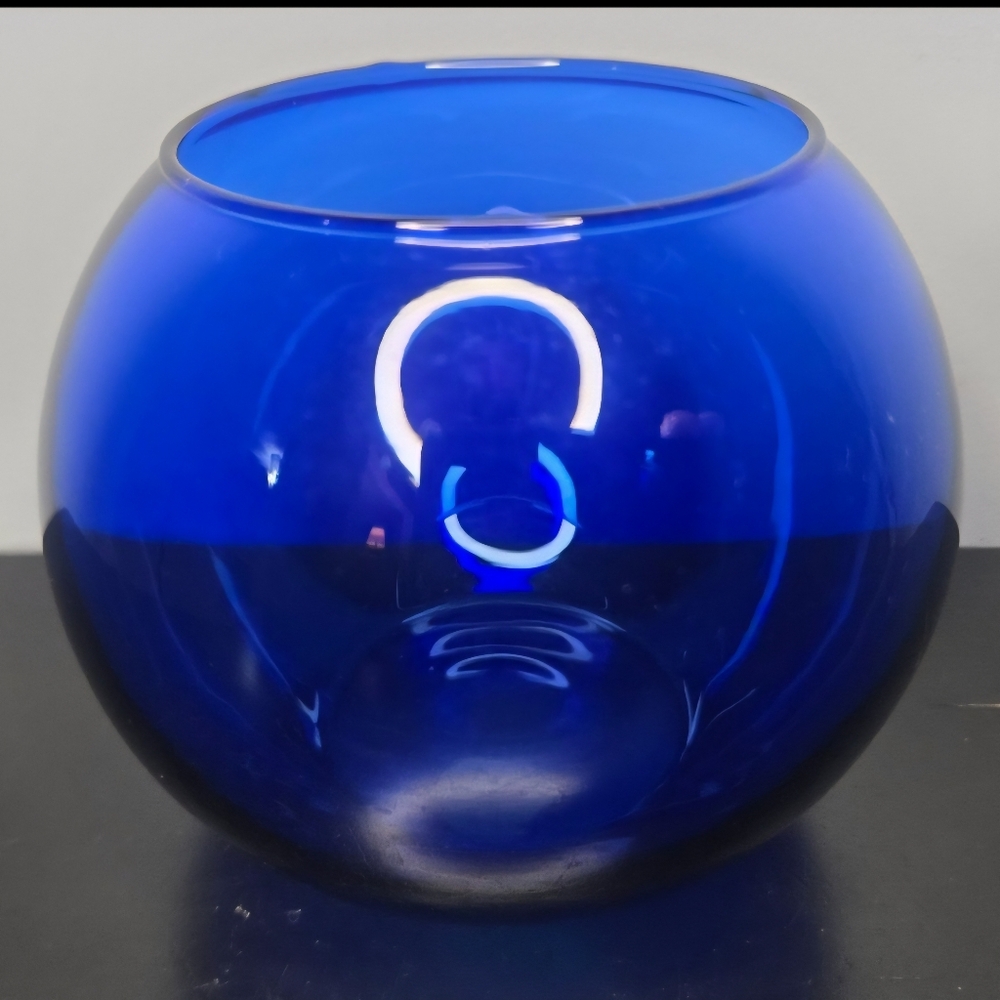 Vintage MCM Cobalt Blue Glass Rose Bowl Vase